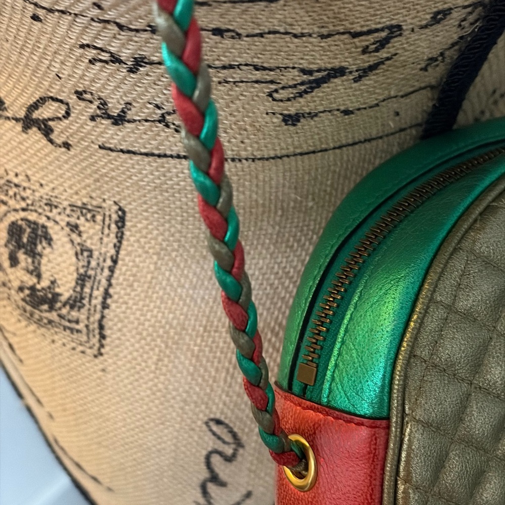 GUCCI Trapuntata bag Limited leather mini red/green metallic vintage - Picture 9 of 16